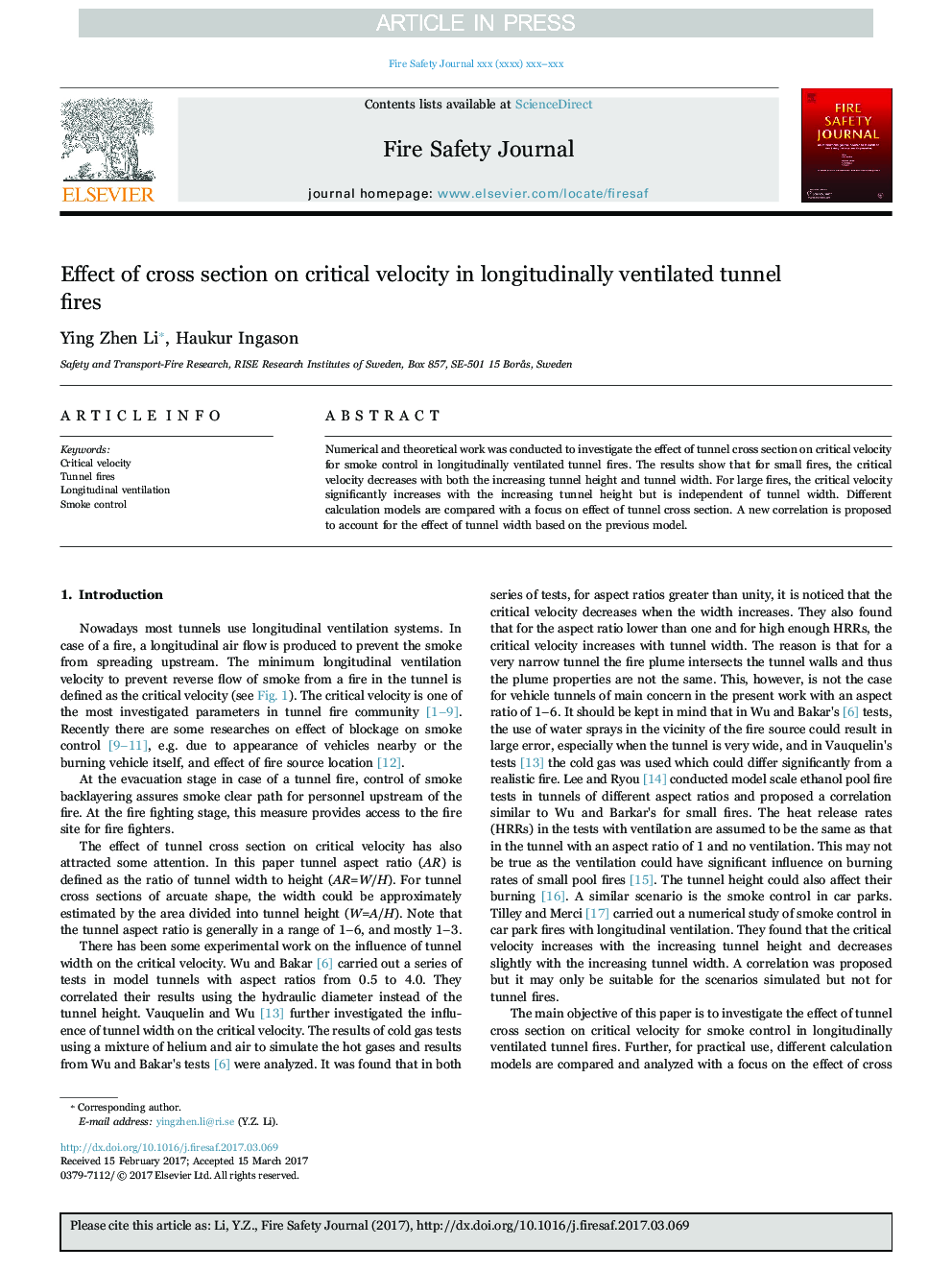 Effect of cross section on critical velocity in longitudinally ventilated tunnel fires