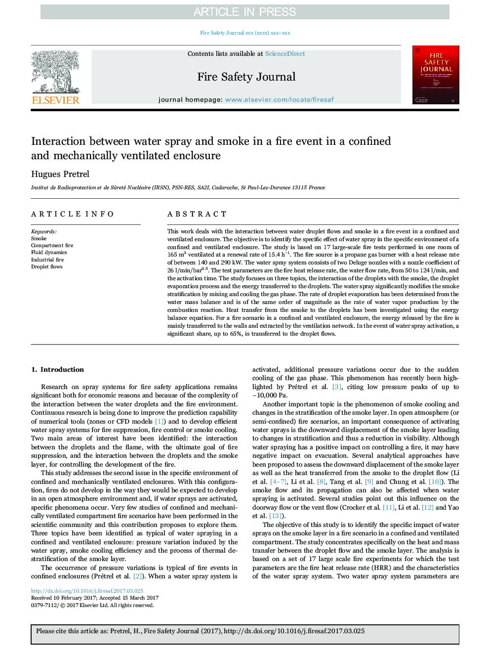 Interaction between water spray and smoke in a fire event in a confined and mechanically ventilated enclosure