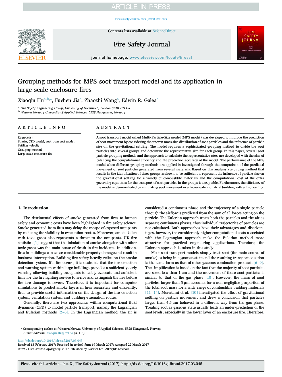 Grouping methods for MPS soot transport model and its application in large-scale enclosure fires