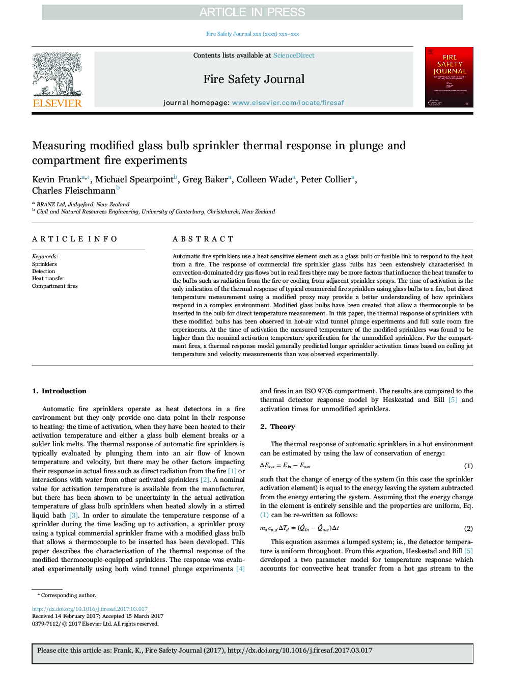 Measuring modified glass bulb sprinkler thermal response in plunge and compartment fire experiments