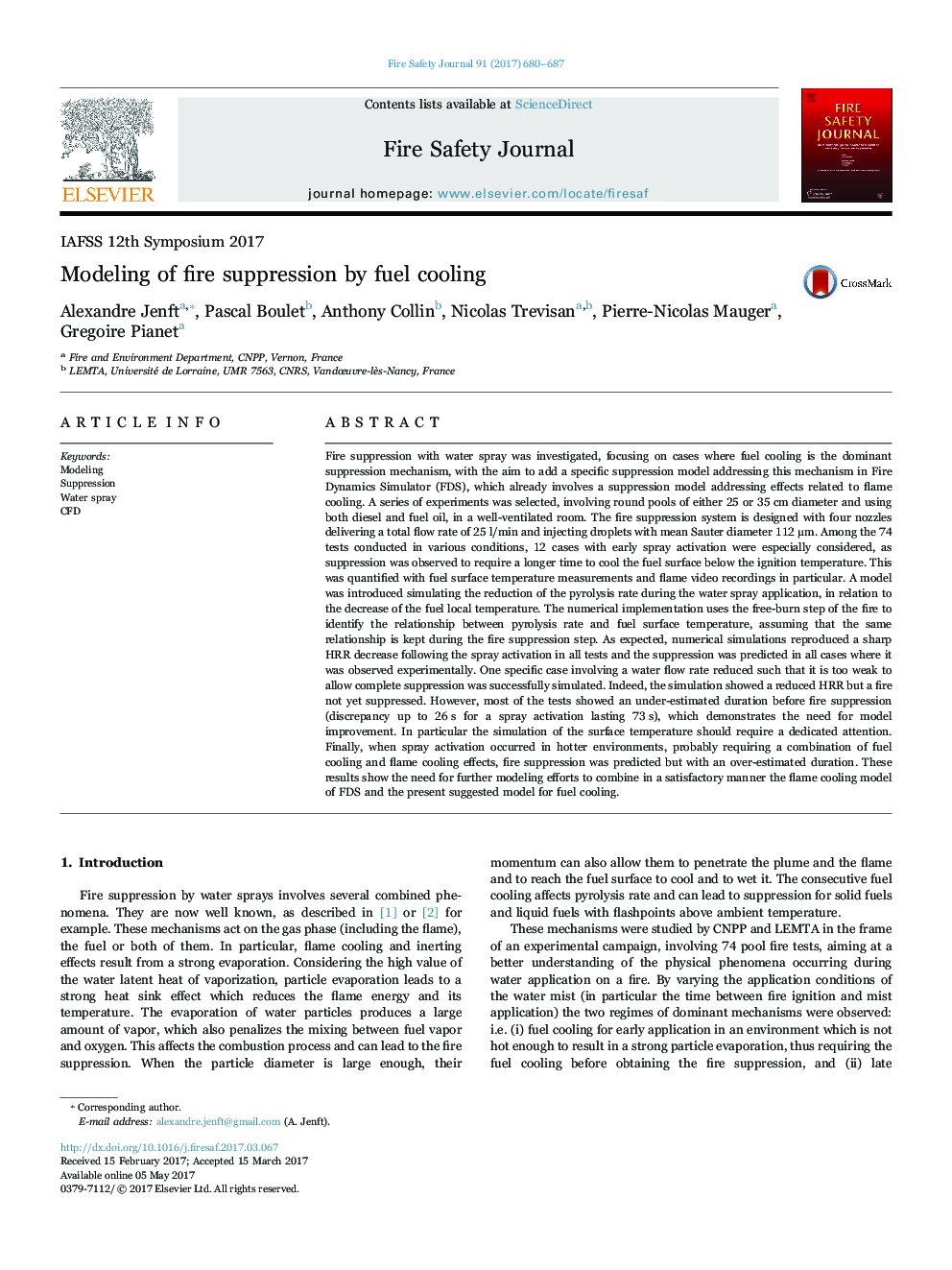 Modeling of fire suppression by fuel cooling