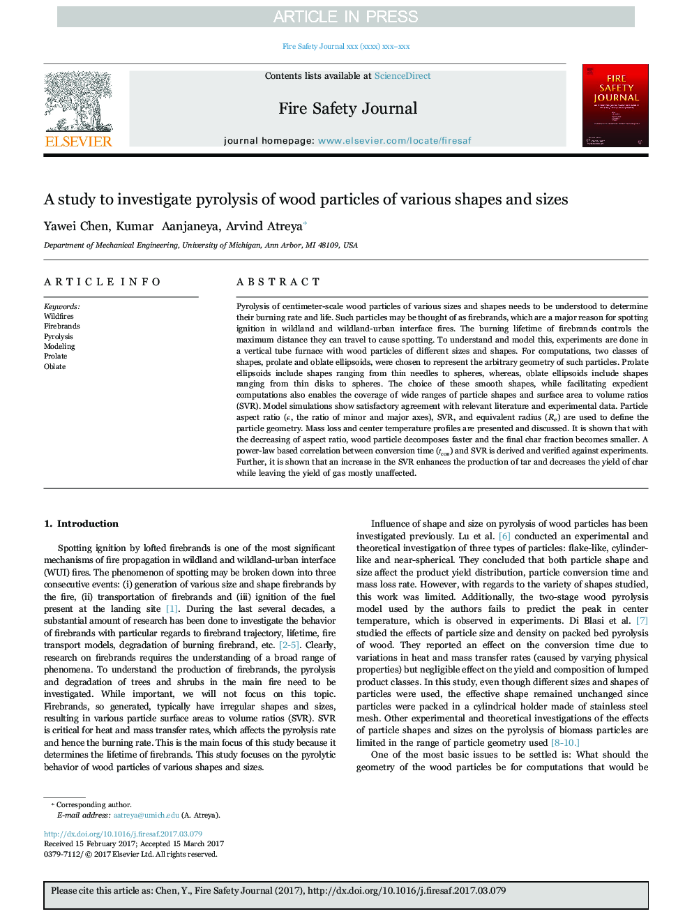 A study to investigate pyrolysis of wood particles of various shapes and sizes