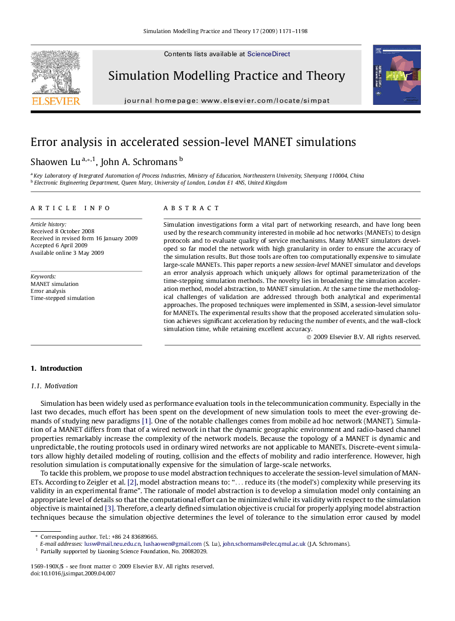 Error analysis in accelerated session-level MANET simulations