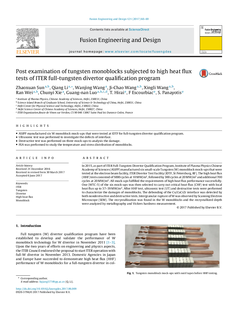 Post examination of tungsten monoblocks subjected to high heat flux tests of ITER full-tungsten divertor qualification program