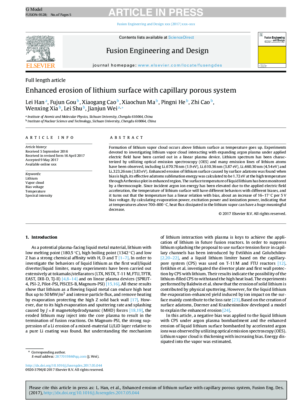 Enhanced erosion of lithium surface with capillary porous system