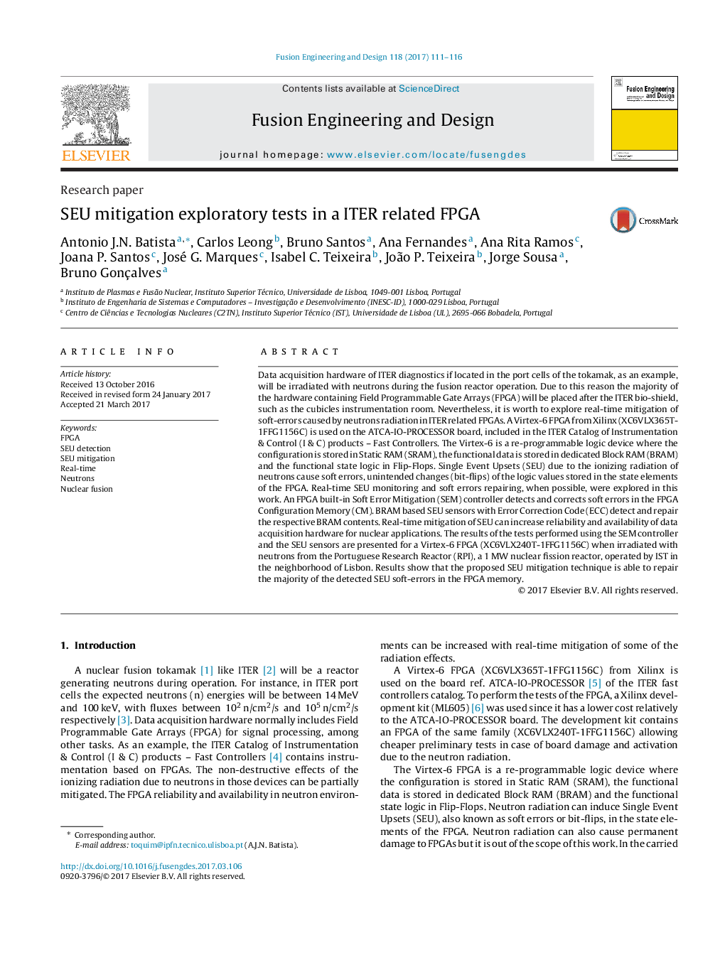 SEU mitigation exploratory tests in a ITER related FPGA