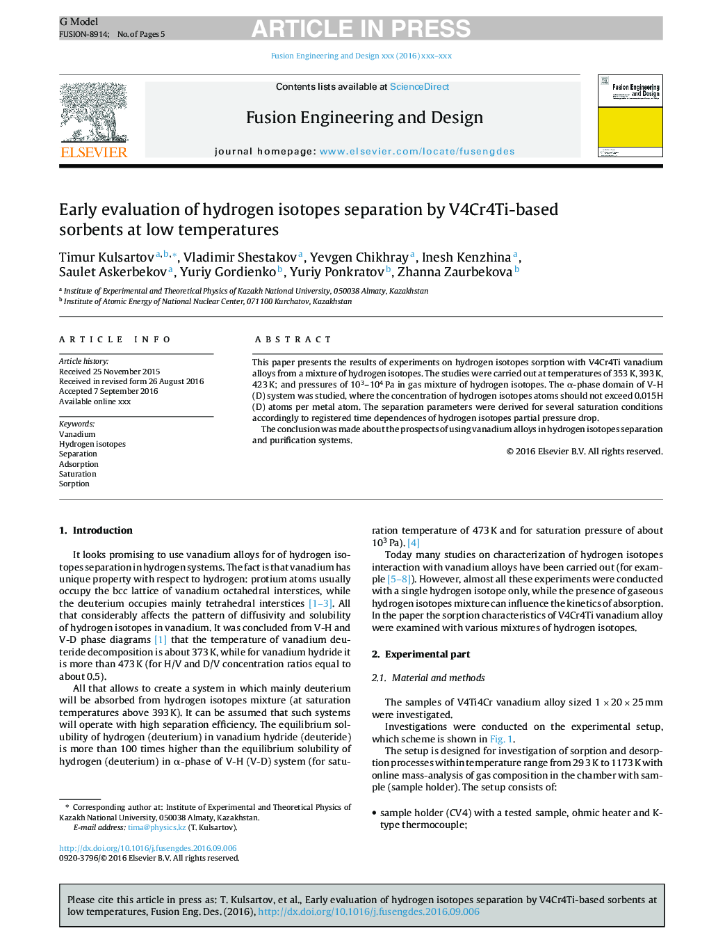 Early evaluation of hydrogen isotopes separation by V4Cr4Ti-based sorbents at low temperatures