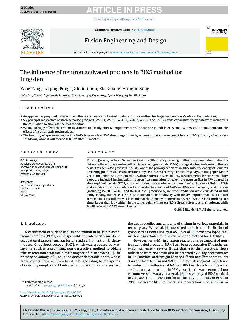 The influence of neutron activated products in BIXS method for tungsten