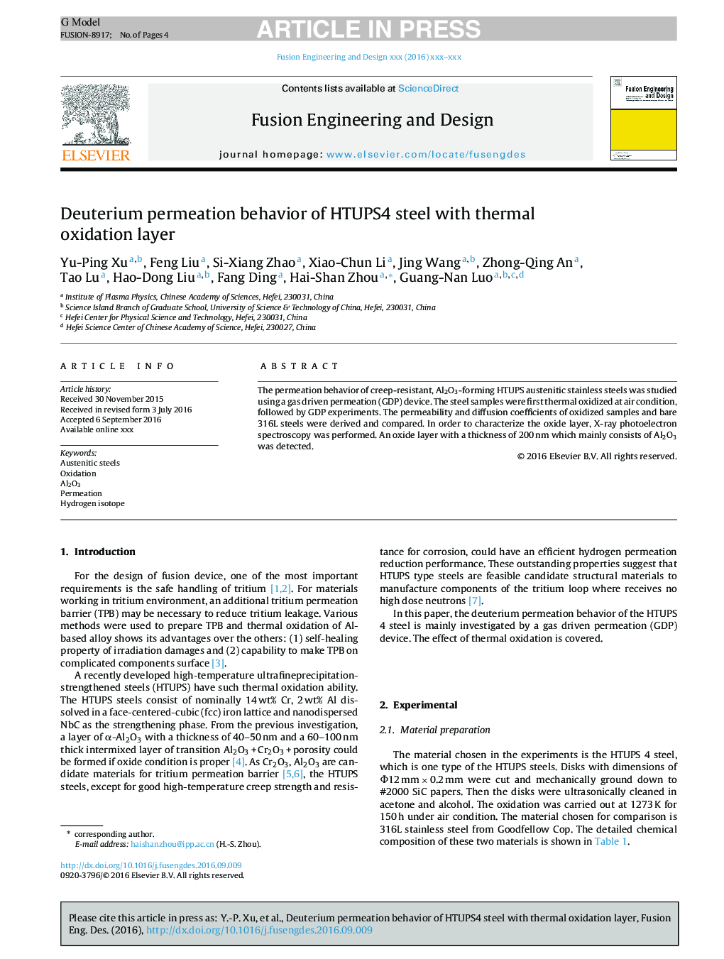 Deuterium permeation behavior of HTUPS4 steel with thermal oxidation layer