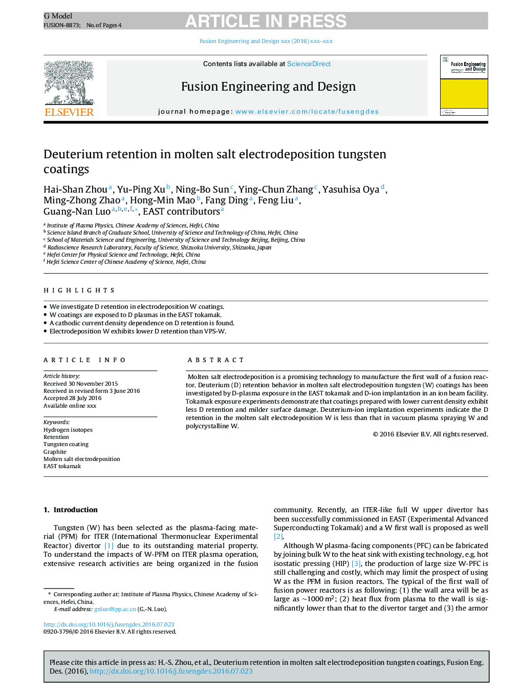 Deuterium retention in molten salt electrodeposition tungsten coatings