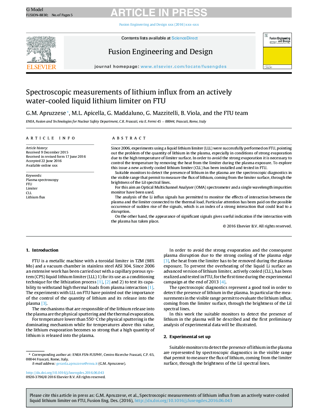 Spectroscopic measurements of lithium influx from an actively water-cooled liquid lithium limiter on FTU