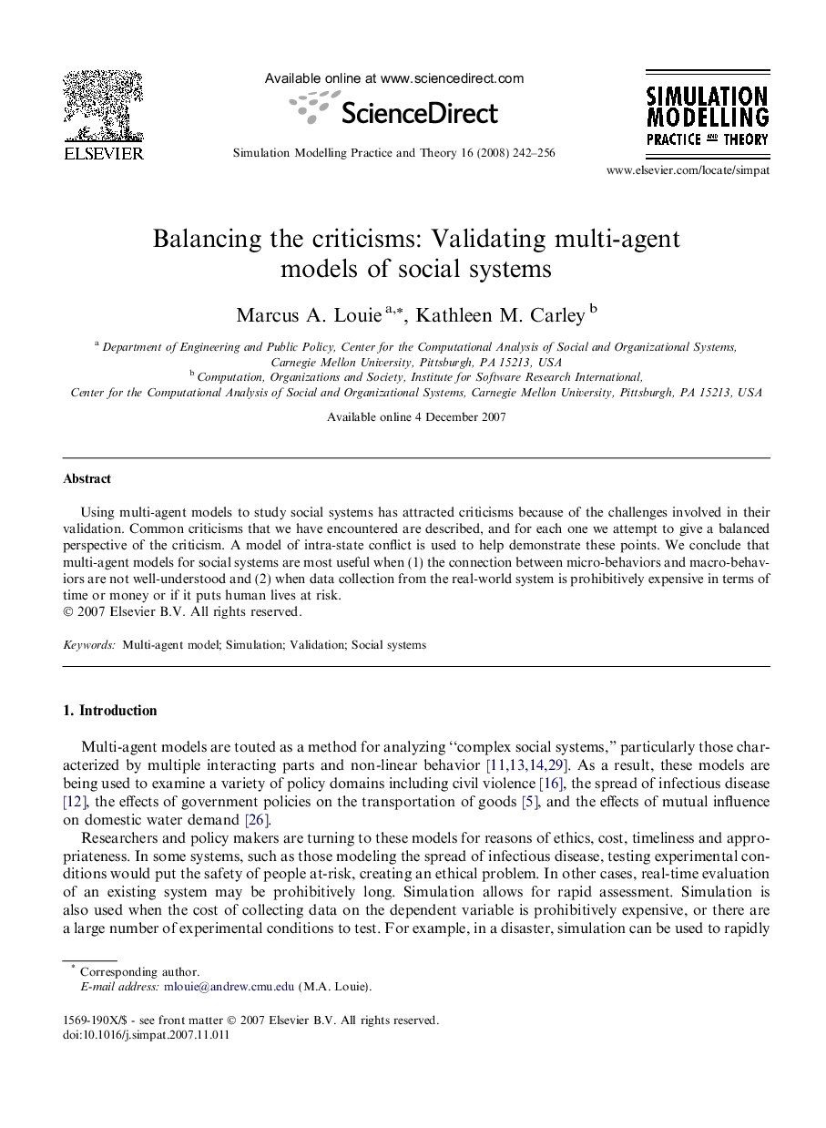 Balancing the criticisms: Validating multi-agent models of social systems