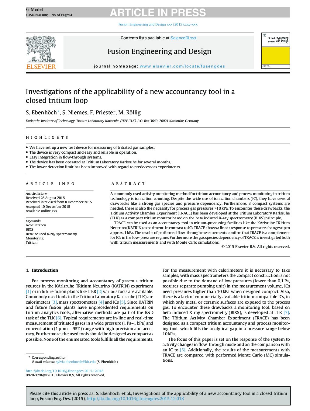 Investigations of the applicability of a new accountancy tool in a closed tritium loop