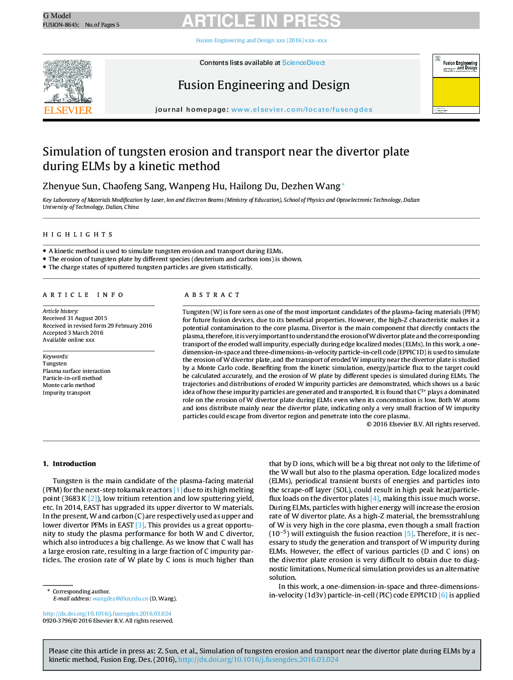 Simulation of tungsten erosion and transport near the divertor plate during ELMs by a kinetic method