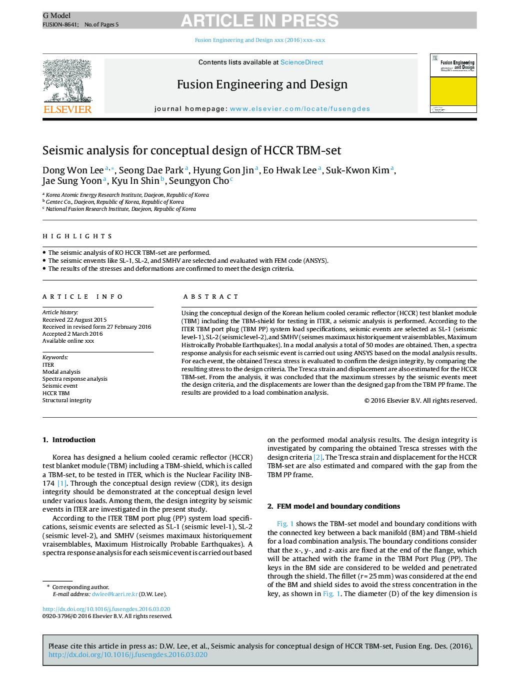 Seismic analysis for conceptual design of HCCR TBM-set