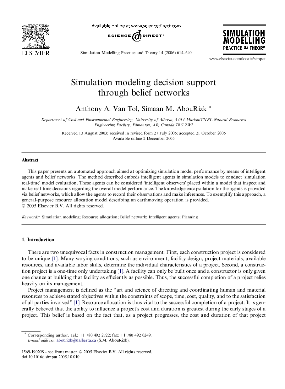 Simulation modeling decision support through belief networks