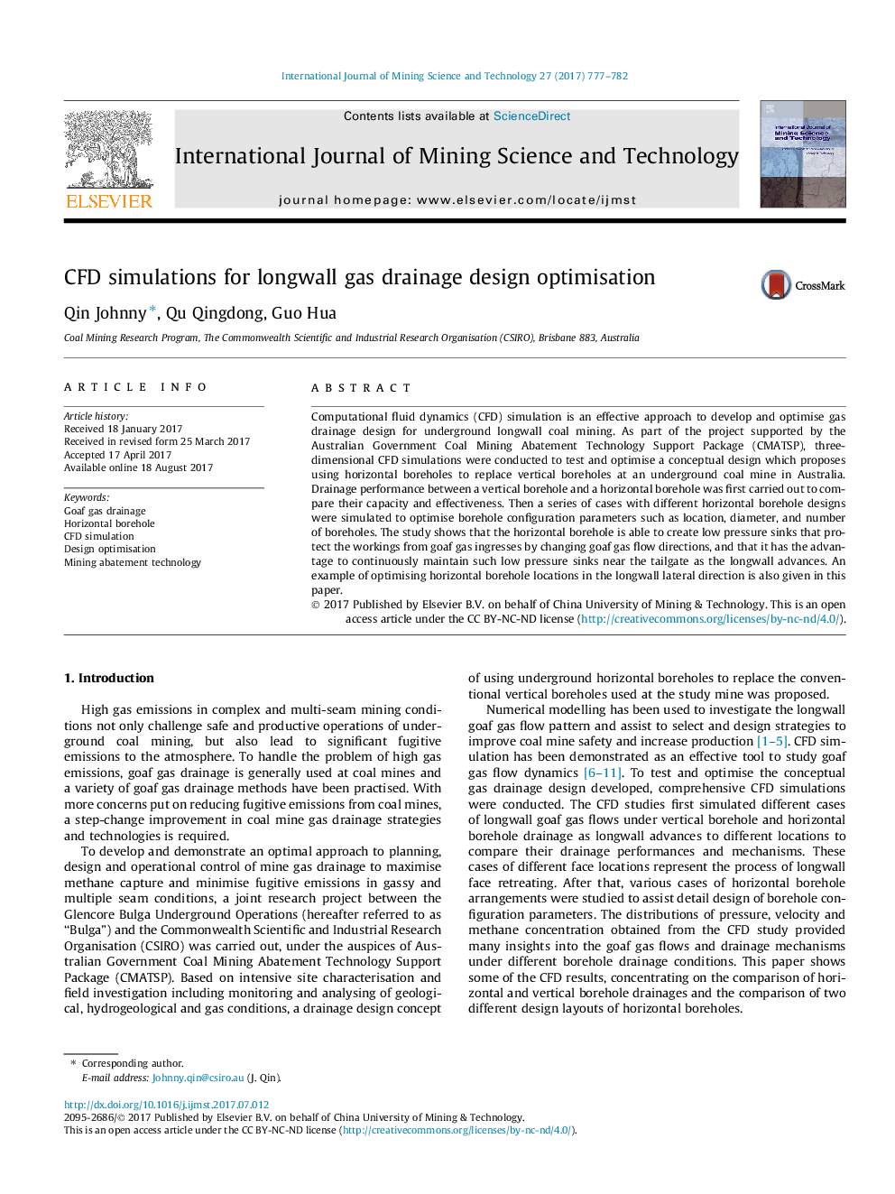 CFD simulations for longwall gas drainage design optimisation