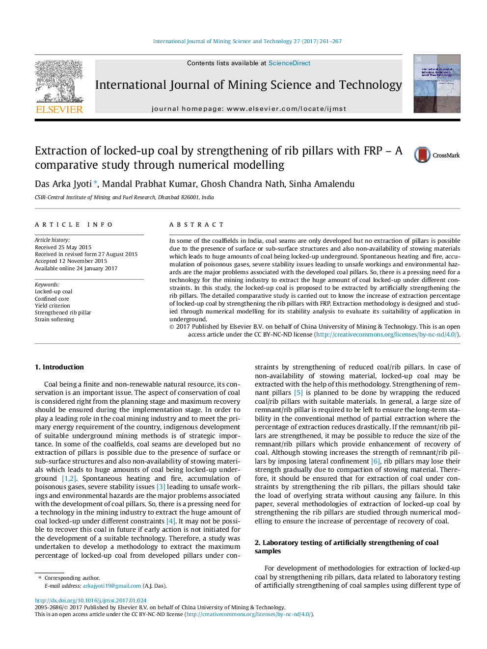 Extraction of locked-up coal by strengthening of rib pillars with FRP - A comparative study through numerical modelling