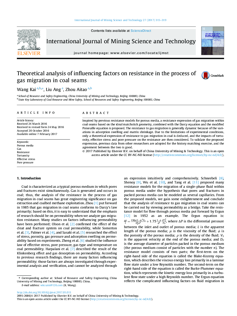 تجزیه و تحلیل نظری عوامل مؤثر بر مقاومت در روند مهاجرت گاز در جوش های زغال سنگ 