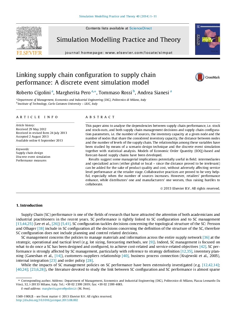 Linking supply chain configuration to supply chain perfrmance: A discrete event simulation model