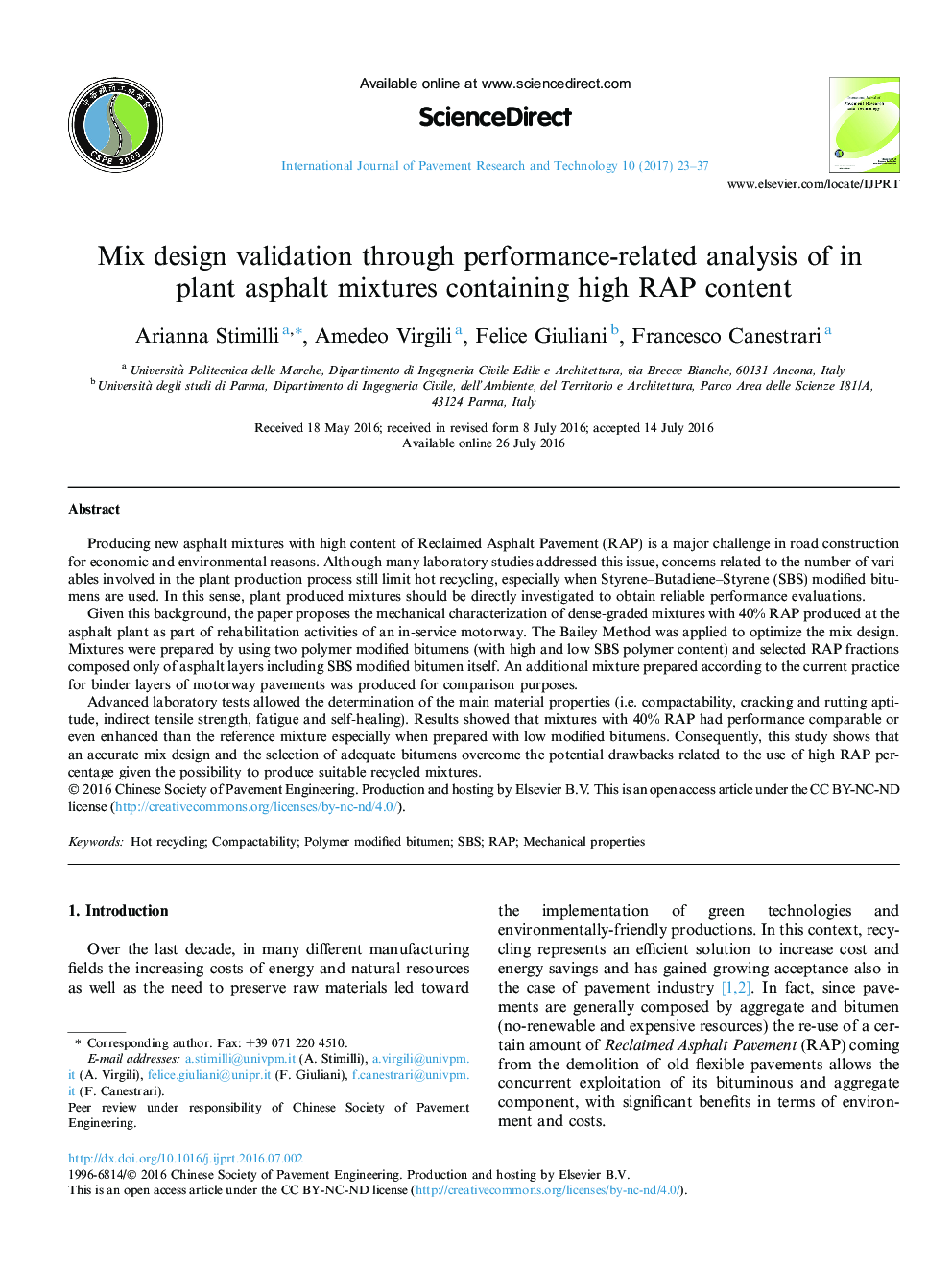 Mix design validation through performance-related analysis of in plant asphalt mixtures containing high RAP content