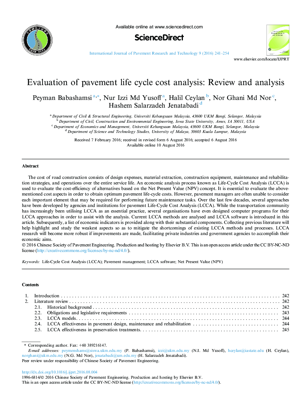 Evaluation of pavement life cycle cost analysis: Review and analysis