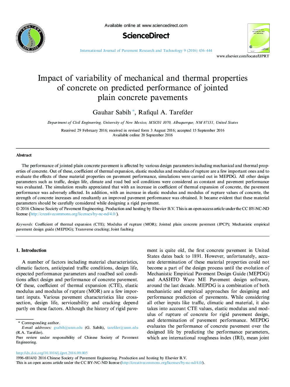 Impact of variability of mechanical and thermal properties of concrete on predicted performance of jointed plain concrete pavements