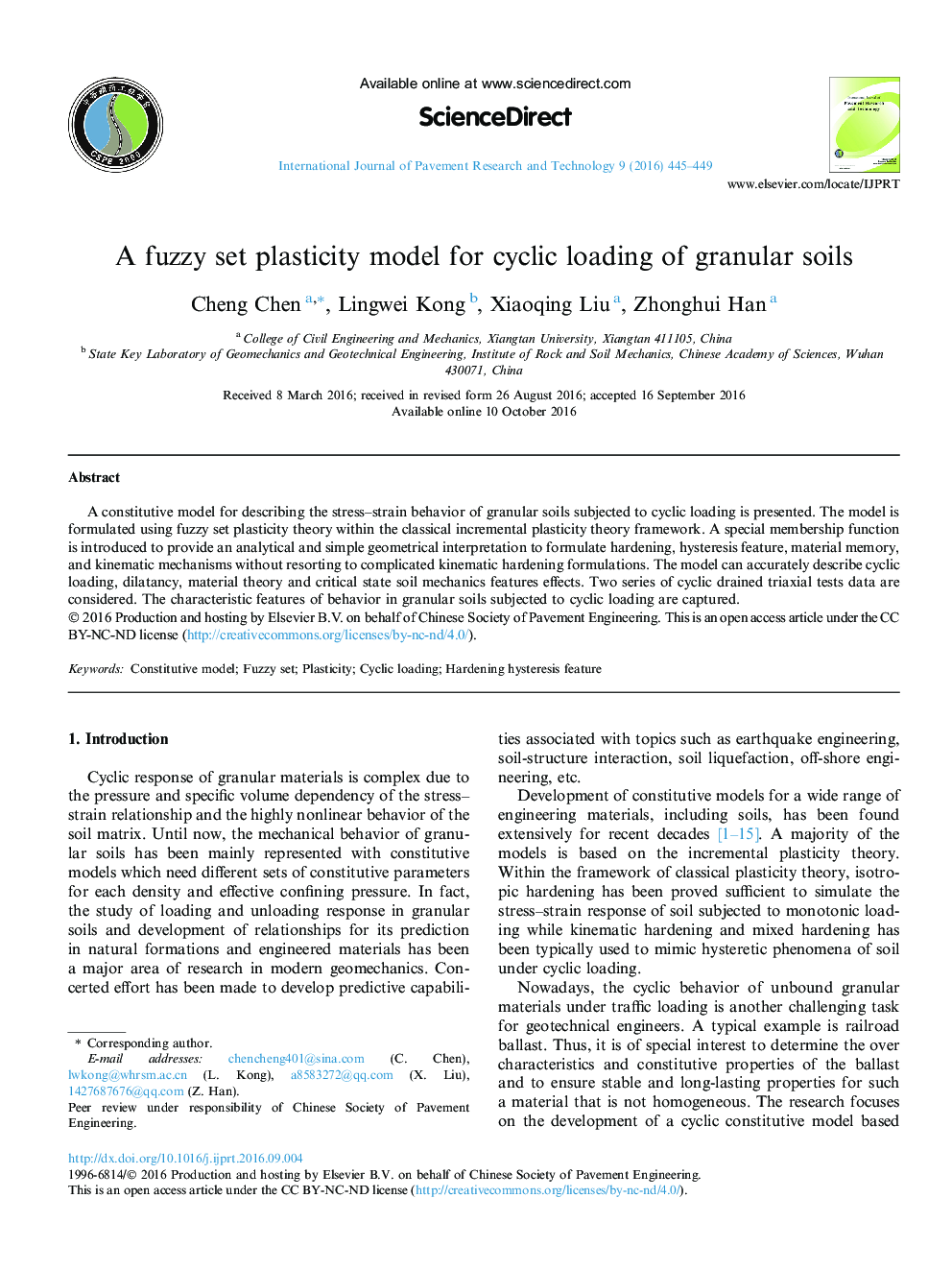 A fuzzy set plasticity model for cyclic loading of granular soils