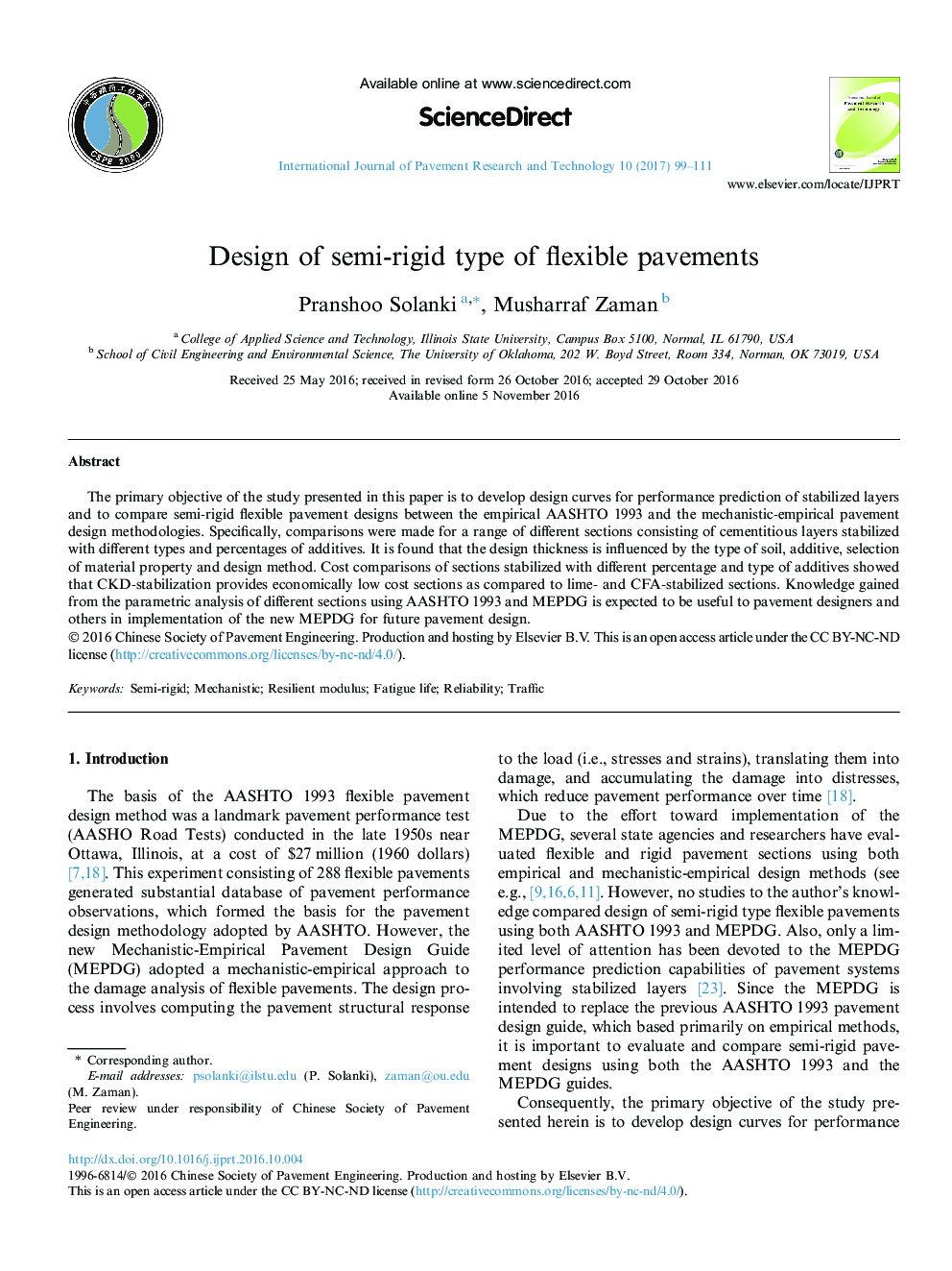 Design of semi-rigid type of flexible pavements