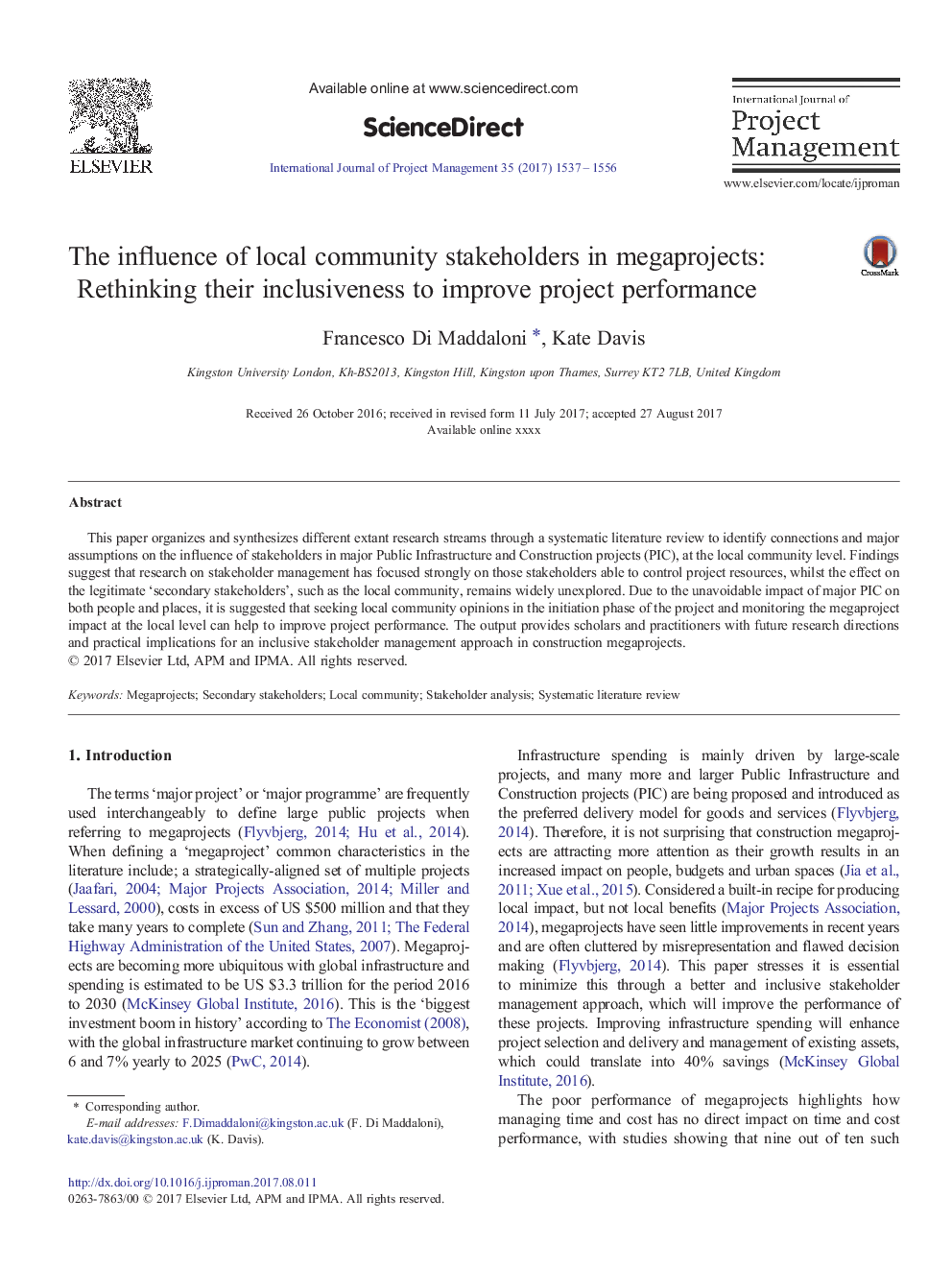 The influence of local community stakeholders in megaprojects: Rethinking their inclusiveness to improve project performance