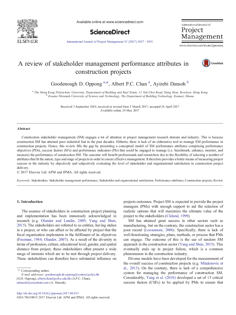 A review of stakeholder management performance attributes in construction projects