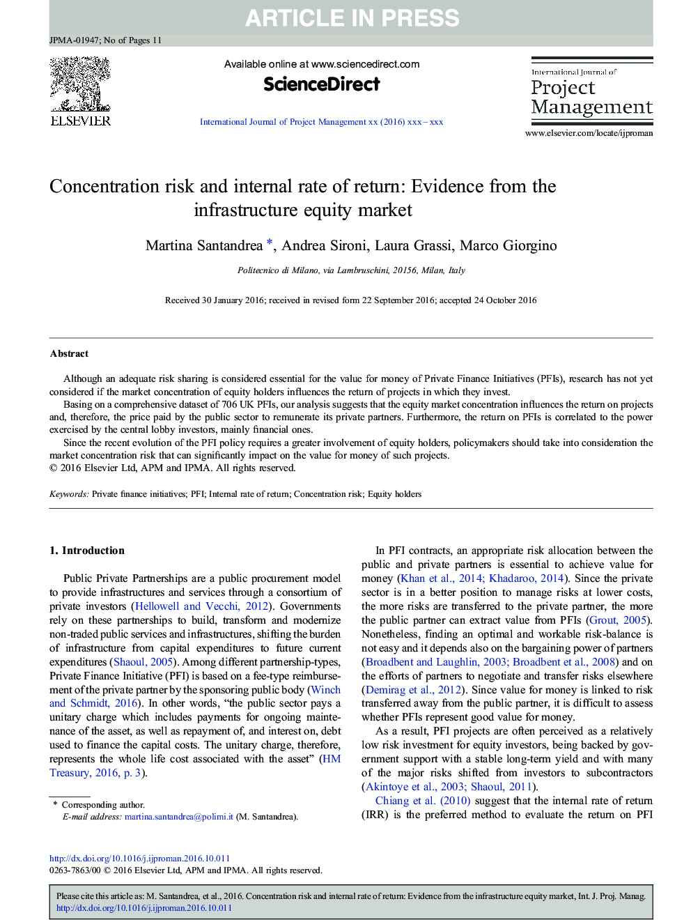 Concentration risk and internal rate of return: Evidence from the infrastructure equity market