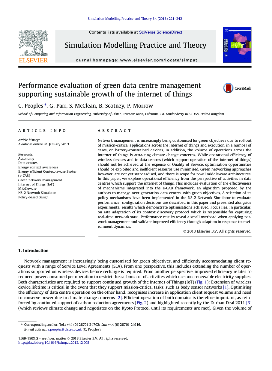 Performance evaluation of green data centre management supporting sustainable growth of the internet of things