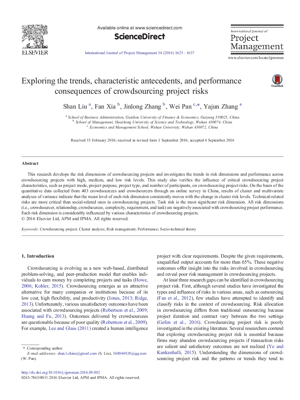 Exploring the trends, characteristic antecedents, and performance consequences of crowdsourcing project risks