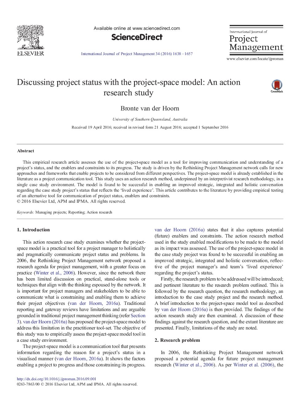 Discussing project status with the project-space model: An action research study