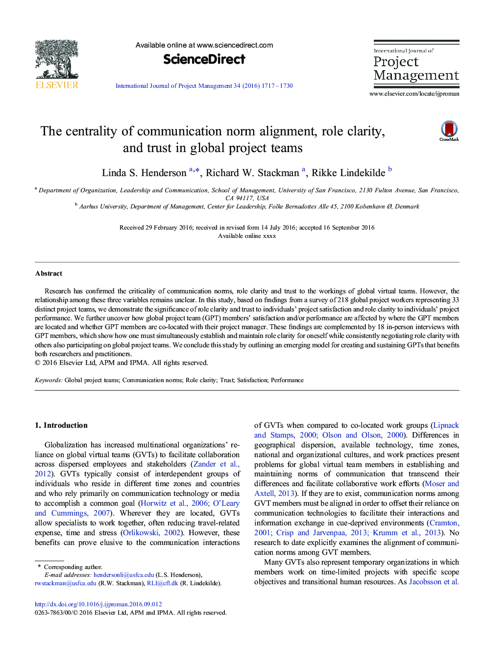 The centrality of communication norm alignment, role clarity, and trust in global project teams