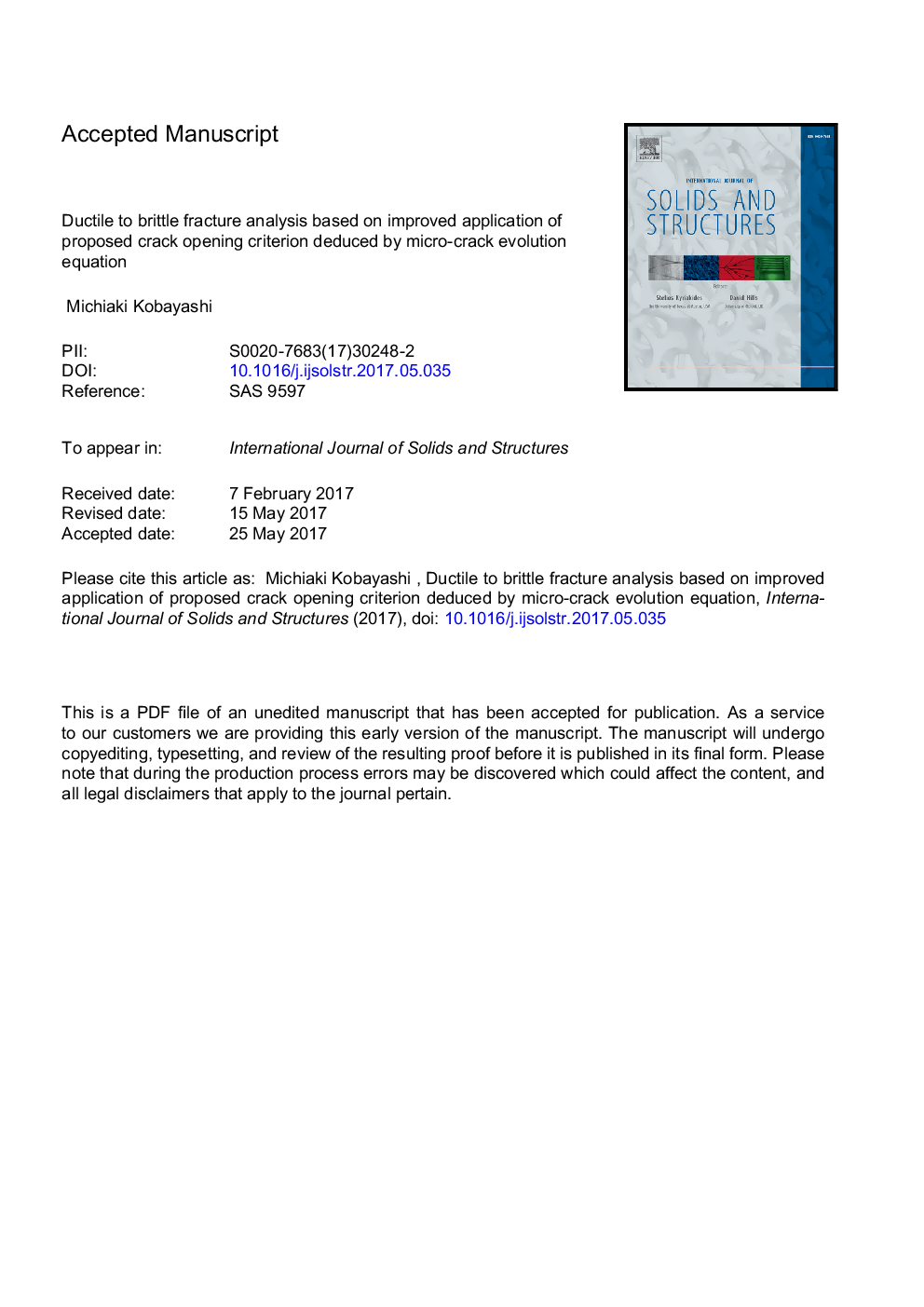 Ductile to brittle fracture analysis based on improved application of proposed crack opening criterion deduced by micro-crack evolution equation