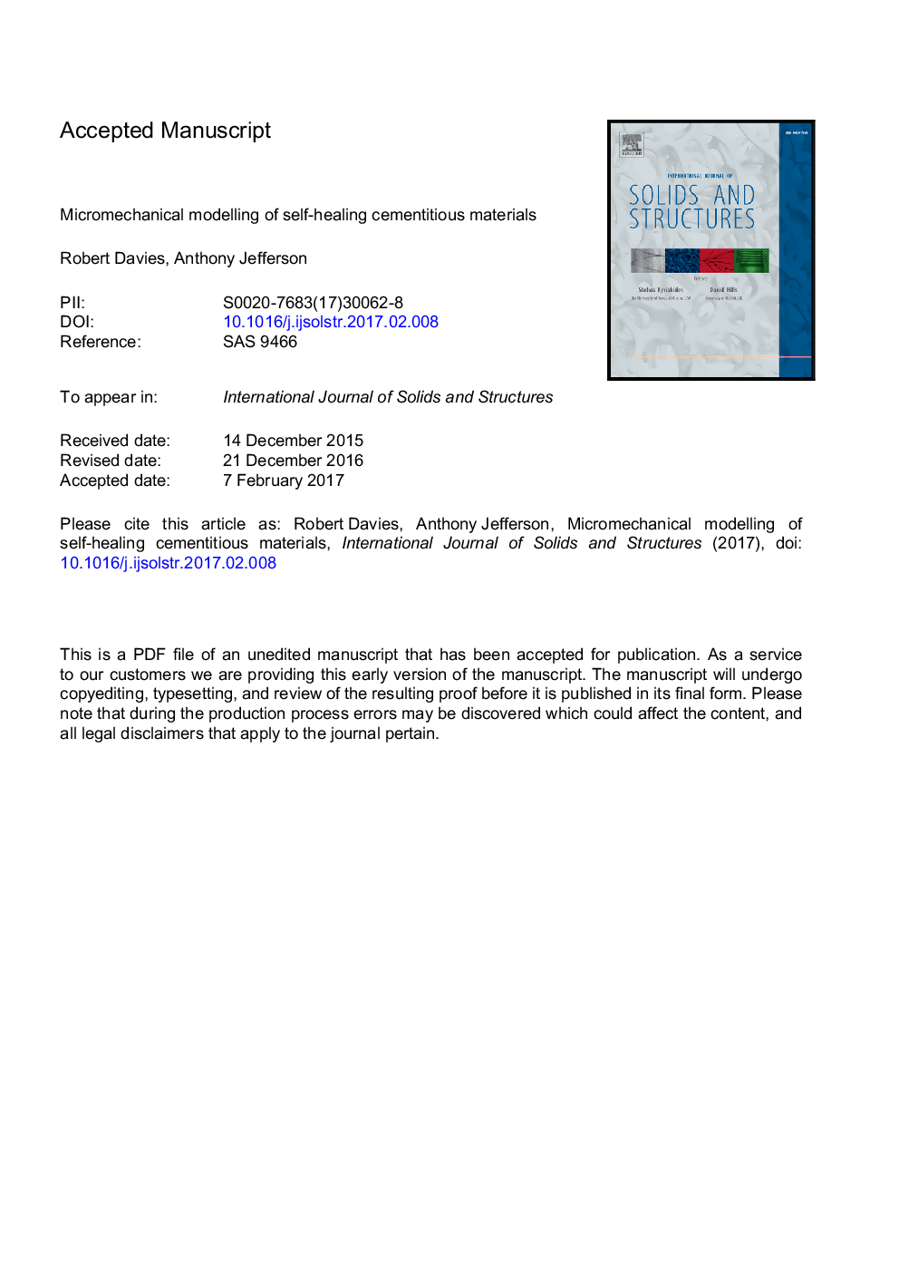 Micromechanical modelling of self-healing cementitious materials