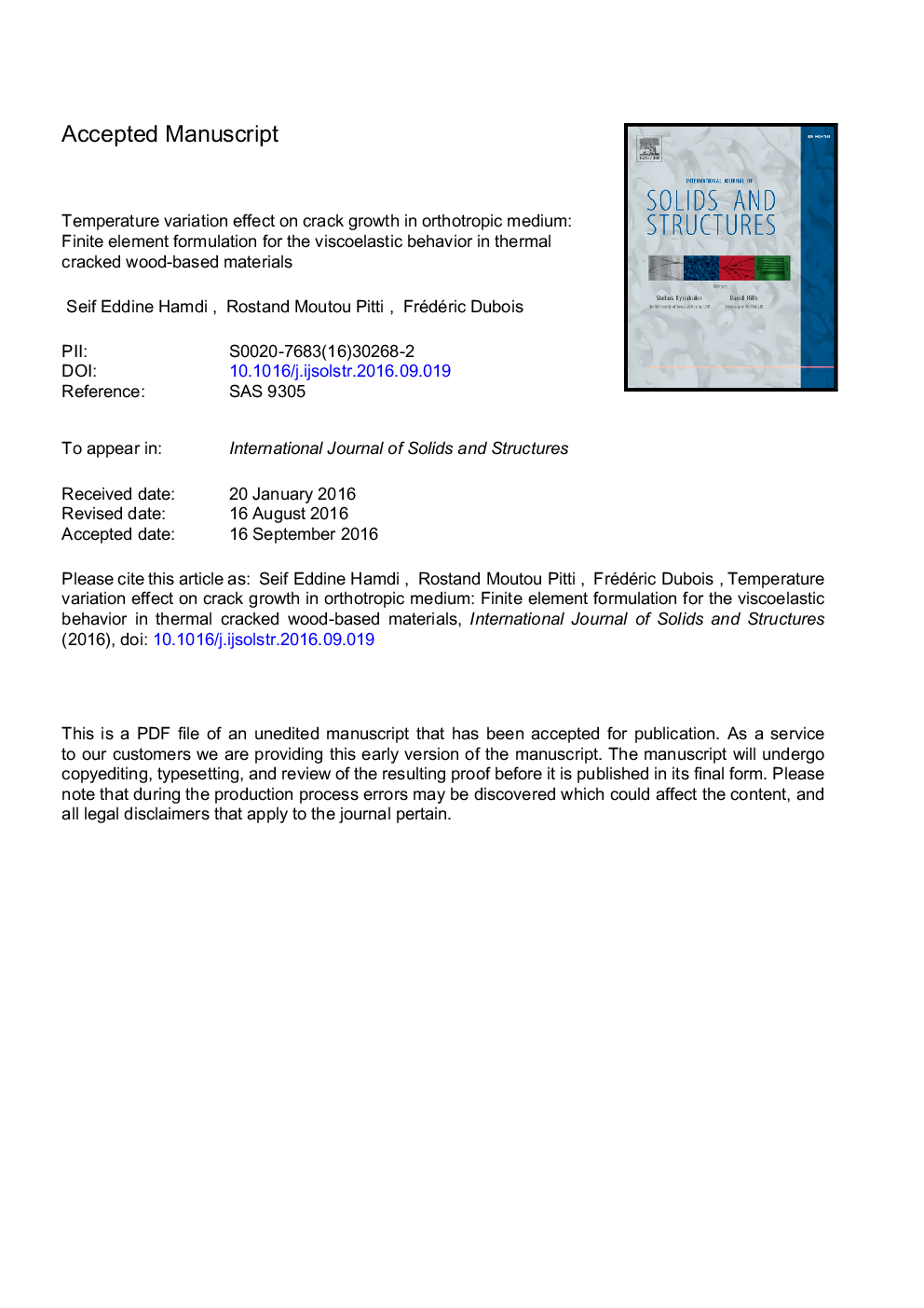 Temperature variation effect on crack growth in orthotropic medium: Finite element formulation for the viscoelastic behavior in thermal cracked wood-based materials