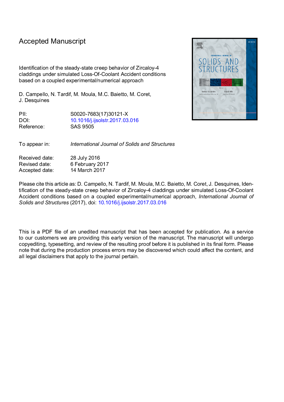 Identification of the steady-state creep behavior of Zircaloy-4 claddings under simulated Loss-Of-Coolant Accident conditions based on a coupled experimental/numerical approach