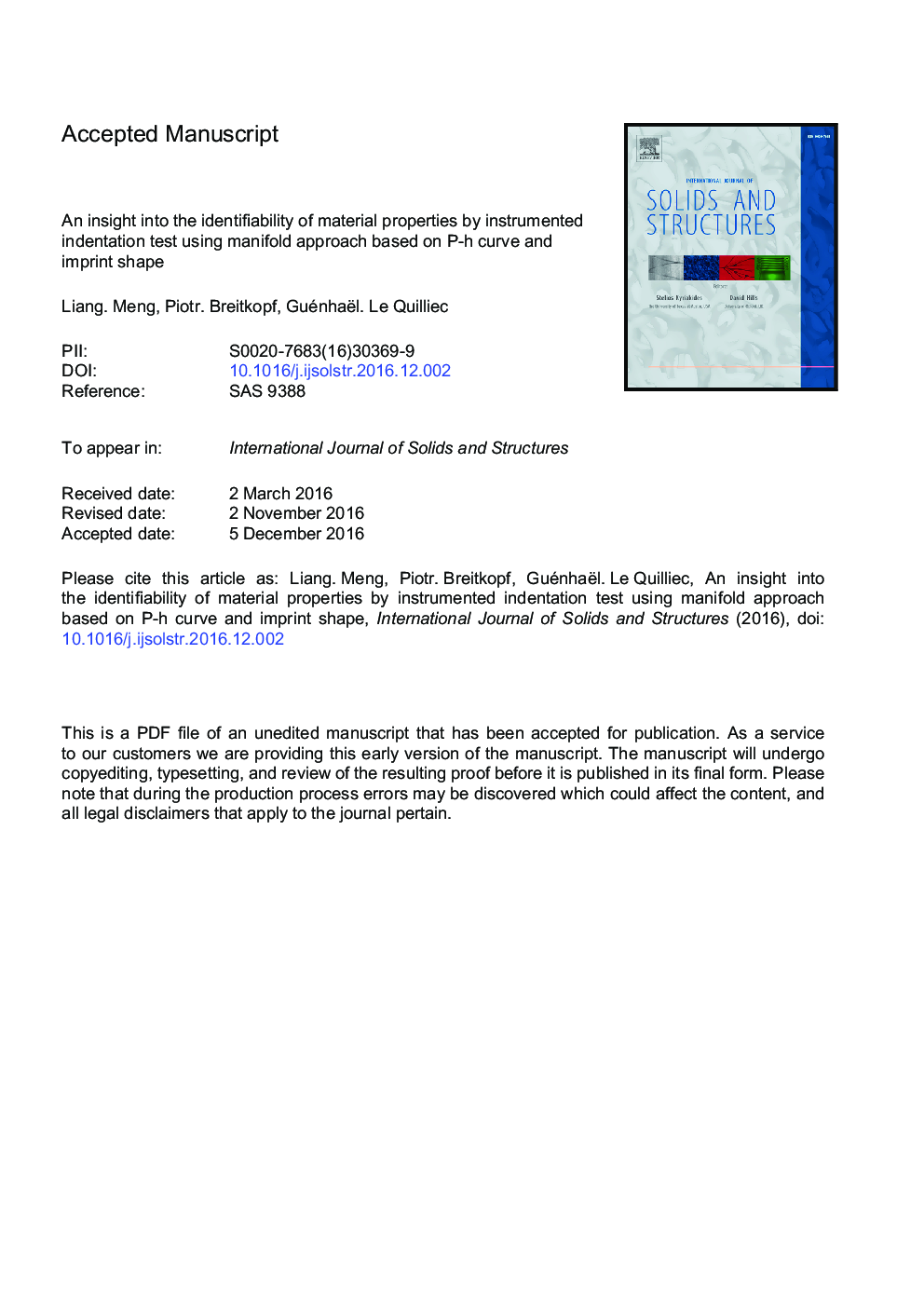 An insight into the identifiability of material properties by instrumented indentation test using manifold approach based on P-h curve and imprint shape