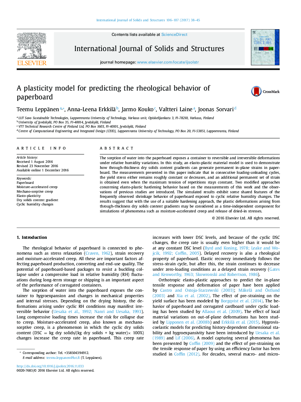 A plasticity model for predicting the rheological behavior of paperboard