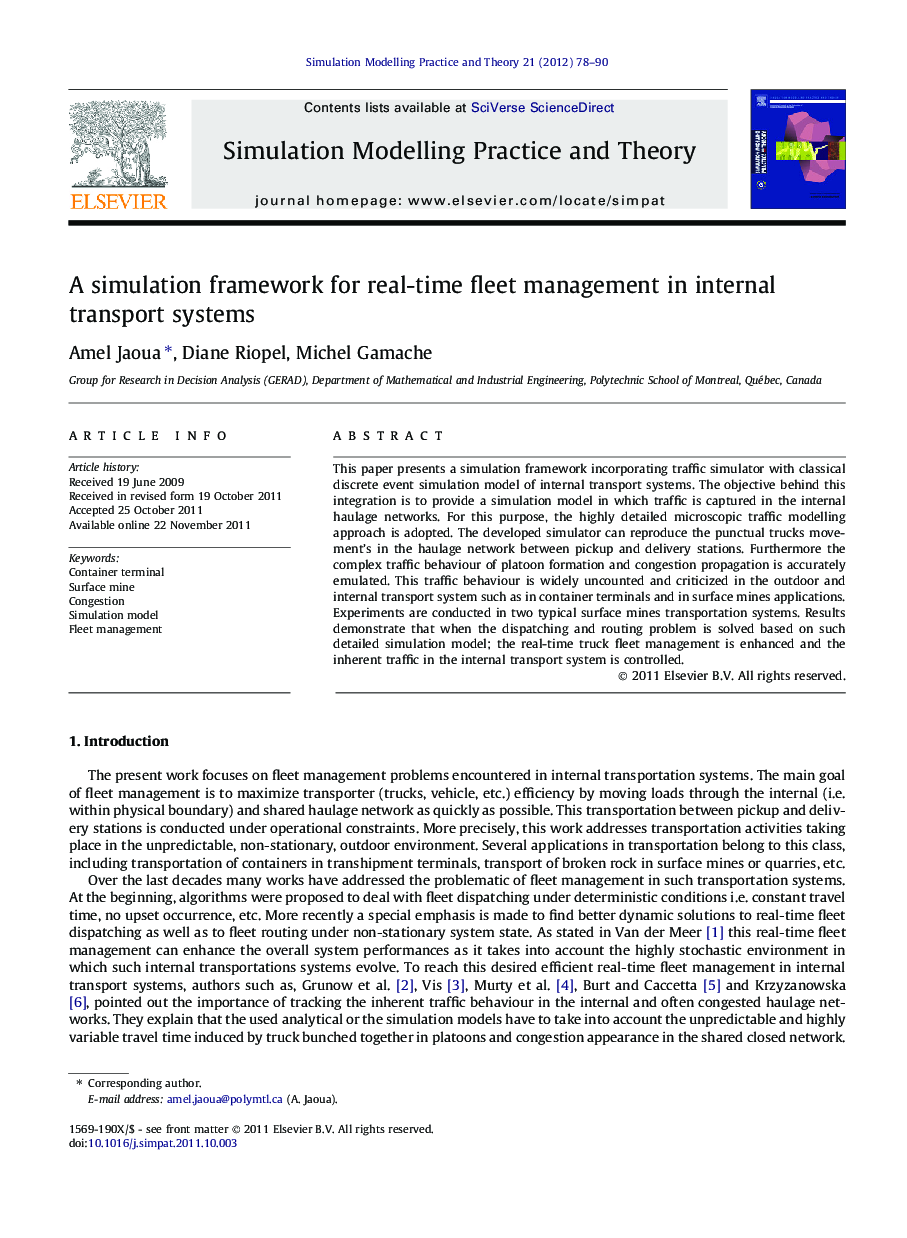 A simulation framework for real-time fleet management in internal transport systems