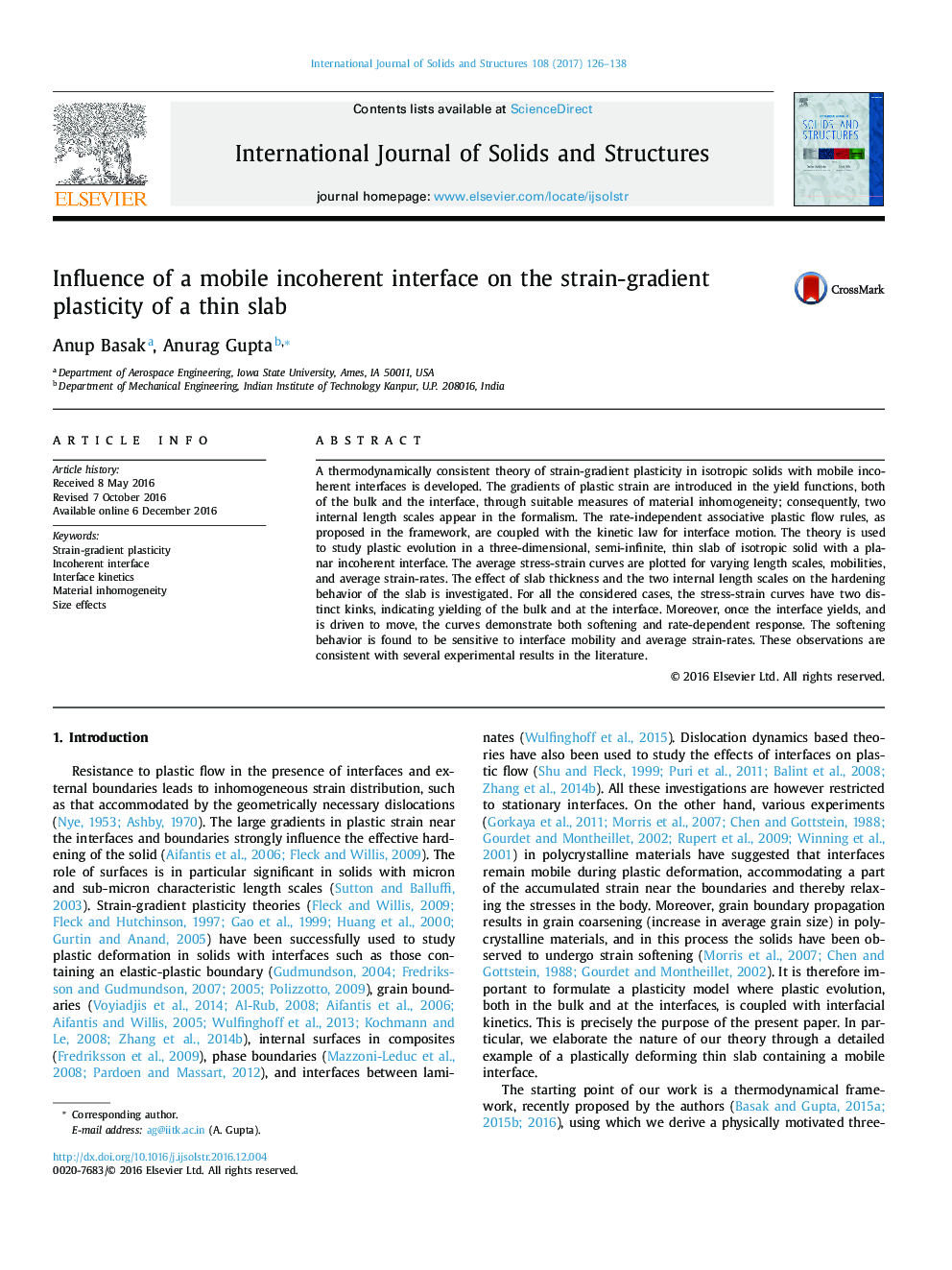 Influence of a mobile incoherent interface on the strain-gradient plasticity of a thin slab