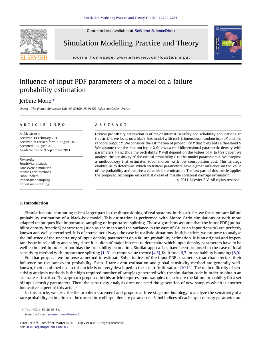 Influence of input PDF parameters of a model on a failure probability estimation