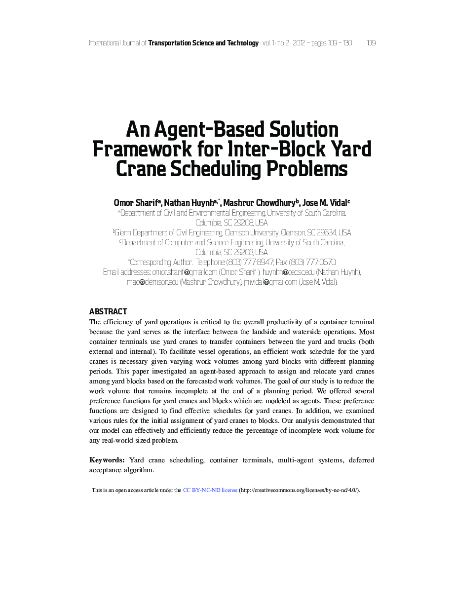 An Agent-Based Solution Framework for Inter-Block Yard Crane Scheduling Problems