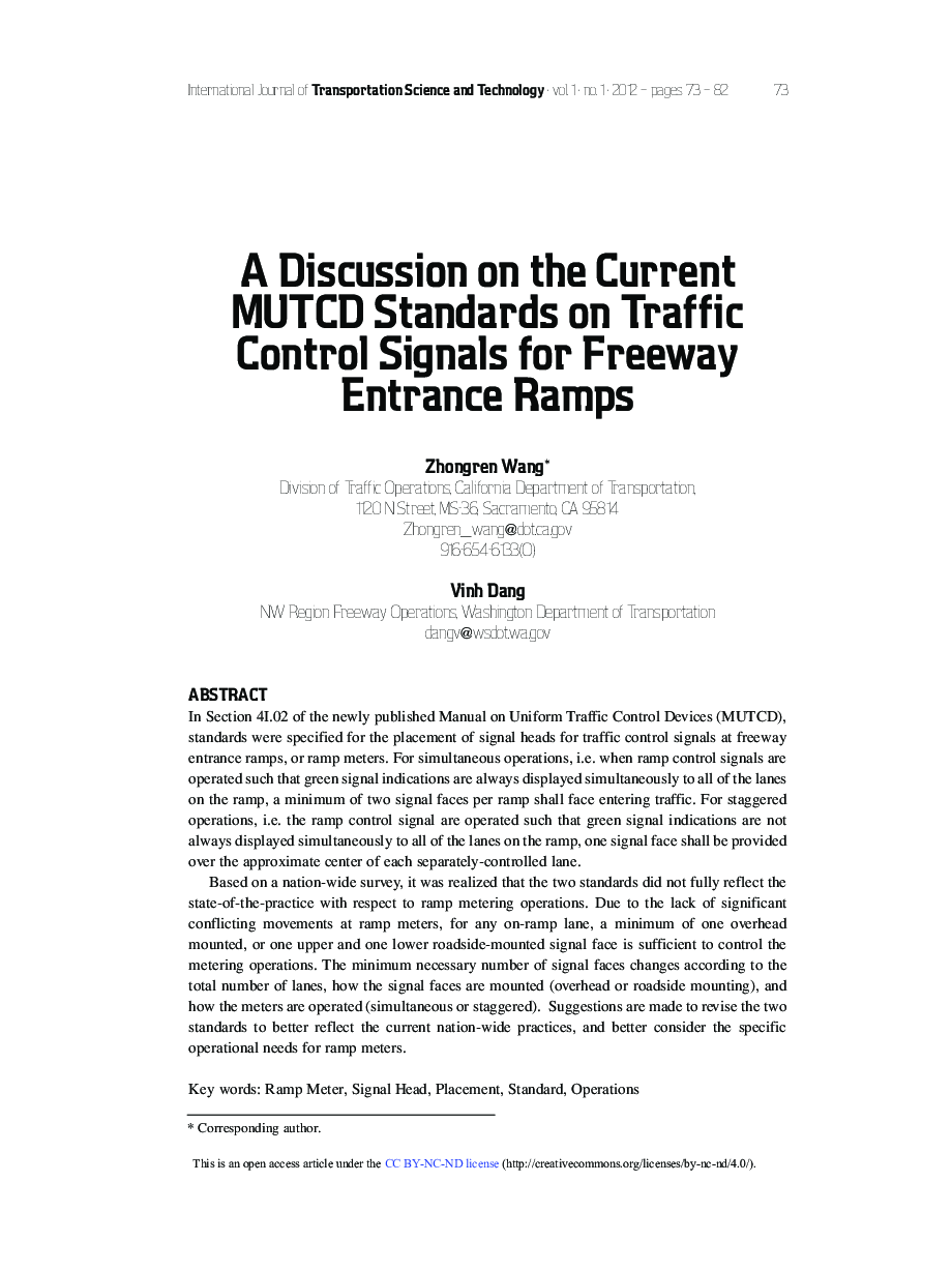 A Discussion on the Current MUTCD Standards on Traffic Control Signals for Freeway Entrance Ramps