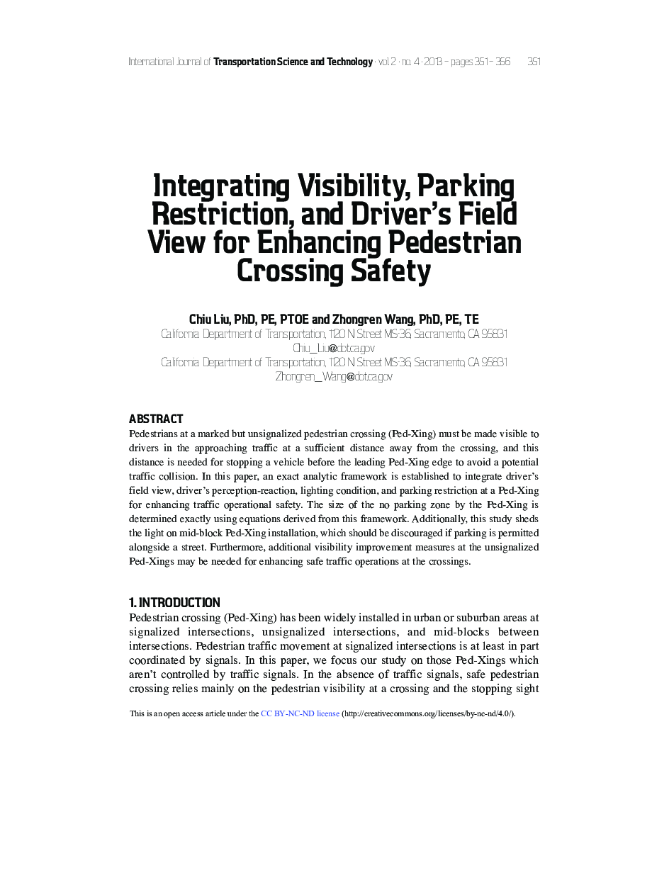 Integrating Visibility, Parking Restriction, and Driver's Field View for Enhancing Pedestrian Crossing Safety
