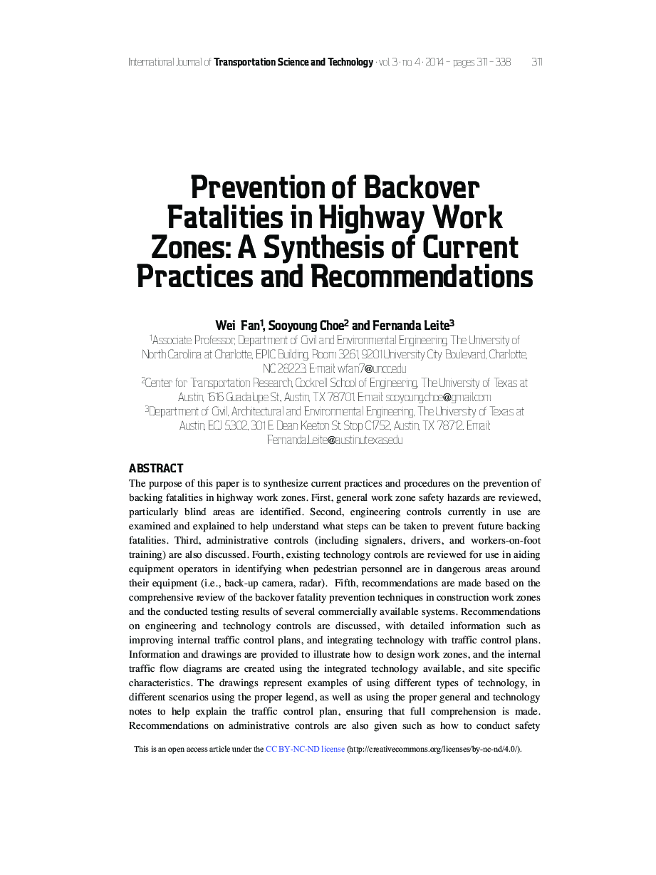 Prevention of Backover Fatalities in Highway Work Zones: A Synthesis of Current Practices and Recommendations