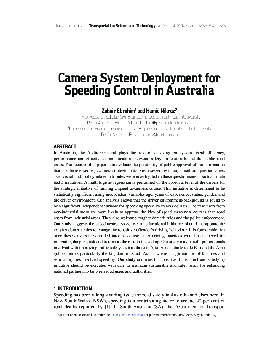 Camera System Deployment for Speeding Control in Australia